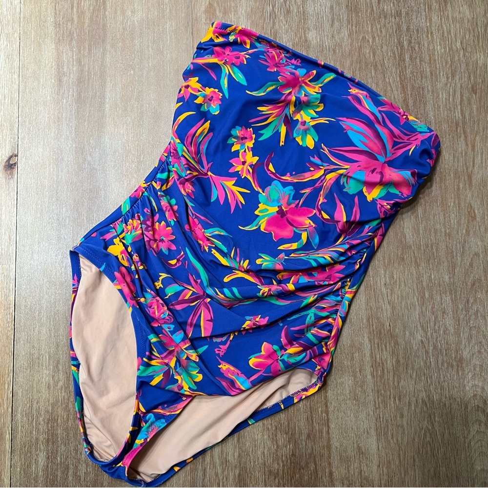 J. Crew Strapless Floral Swimsuit M